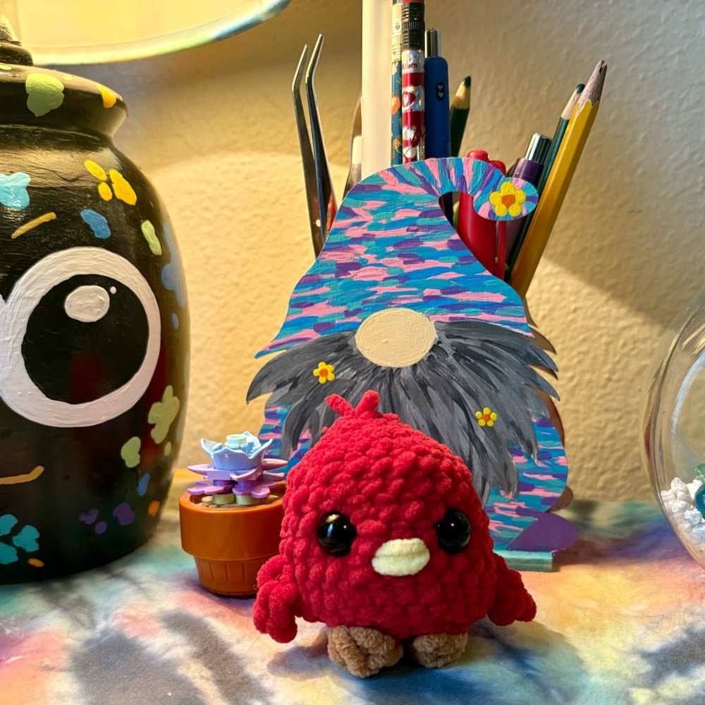 Cute Red Crochet Bird Desk Pet